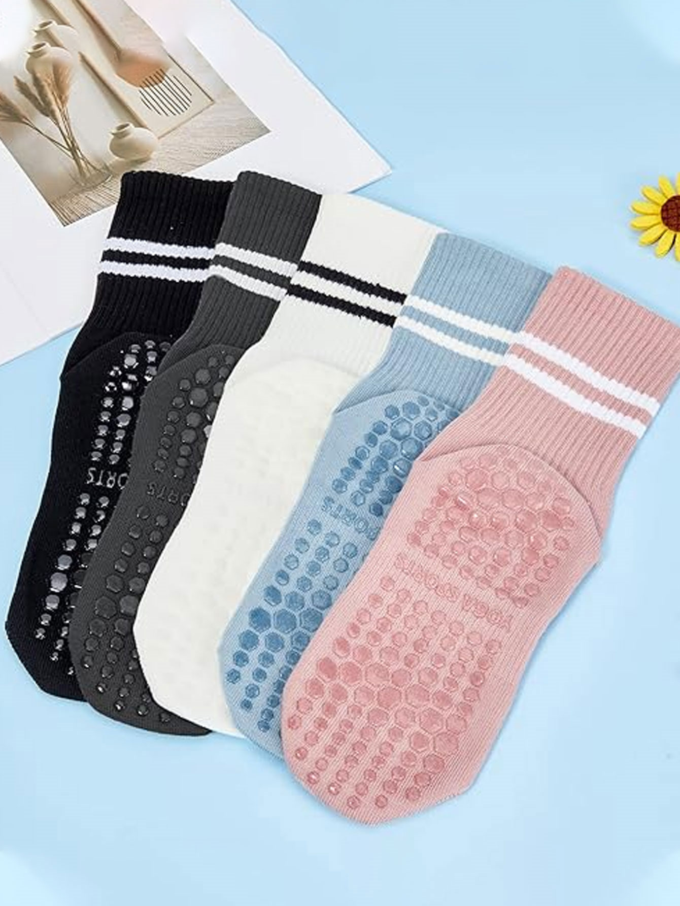 3 Pairs of Yoga Socks, Non-Sli - Grip Sock Yoga 评论和价格