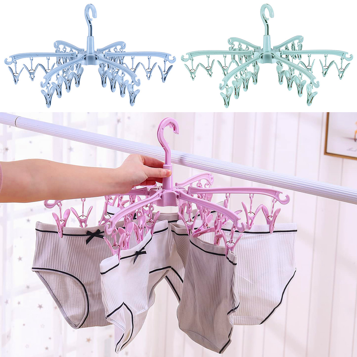 24 Clips Folding Clothes Dryer - Sock Organizer Tray 评论和价格