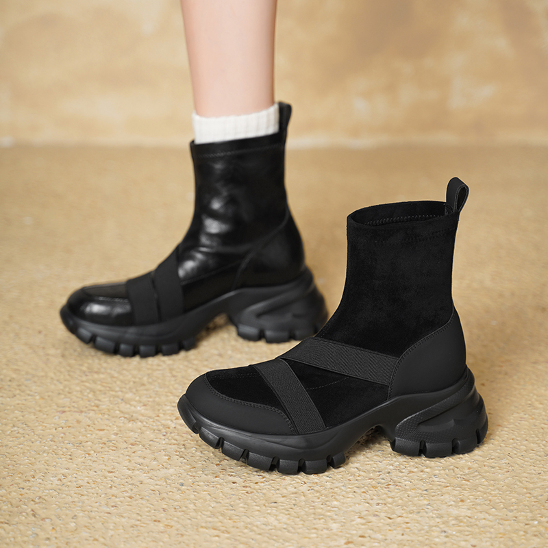 Women Suede Stretch Sock Boots - Toe Sock Split 评论和价格